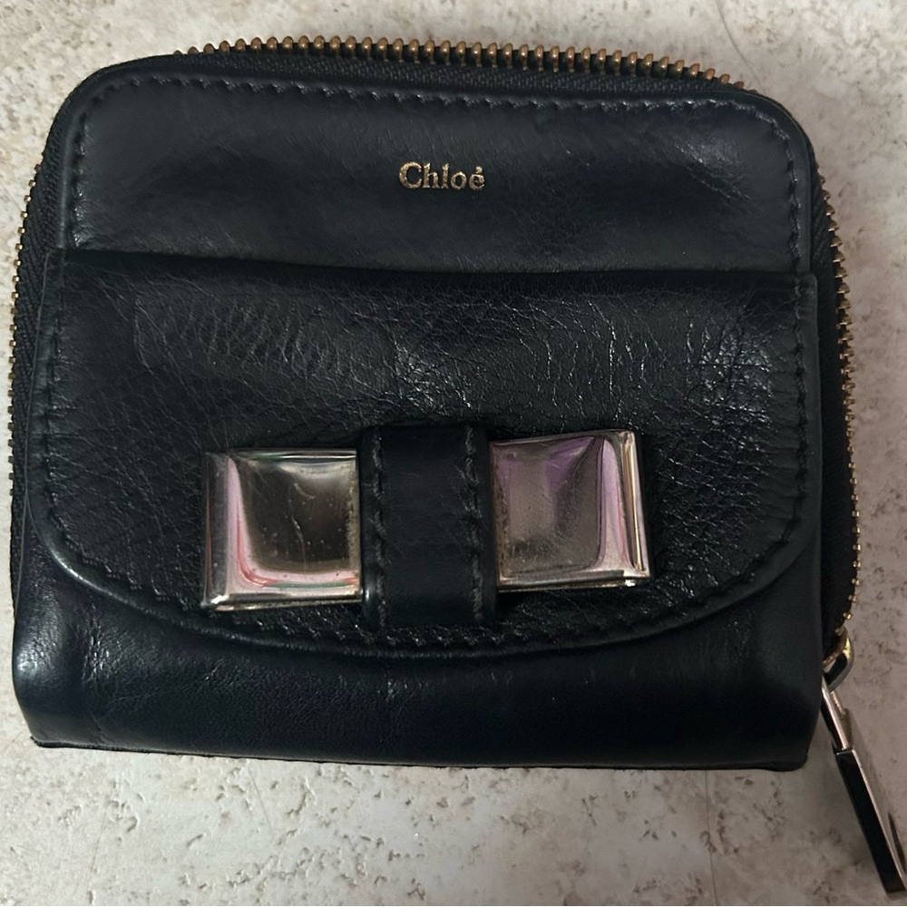Chloe Black Leather Wallet with Silver Details